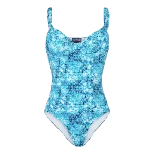 Image of Women One Piece Swimsuit Flowers Tie & Dye - Leonita - Blue - Size XS - Vilebrequin