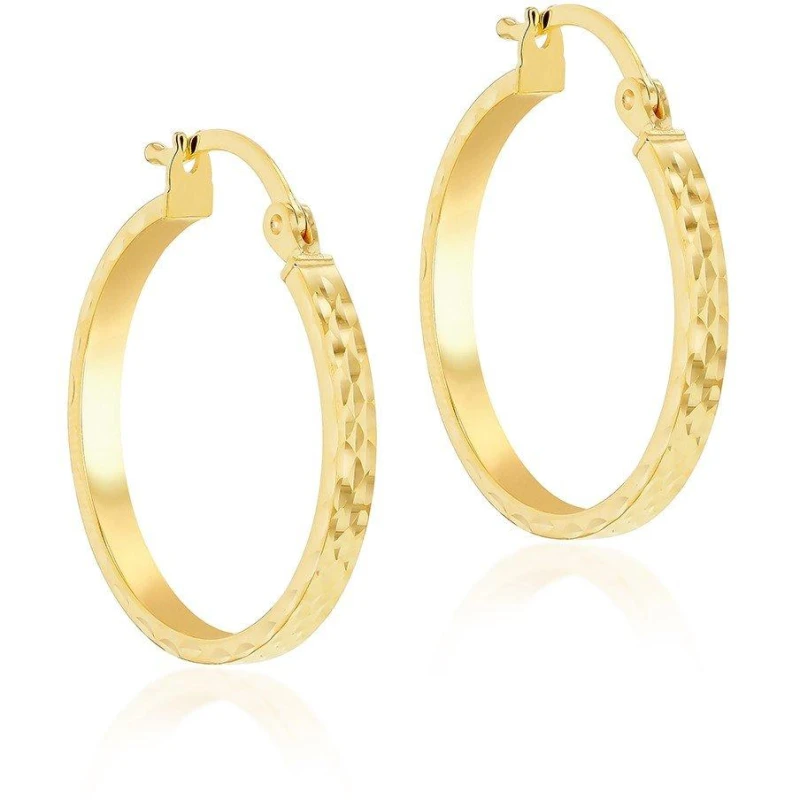 Image of Be You 9ct Gold Diamond Cut Pine Hoop Earrings Yellow Gold female One Size