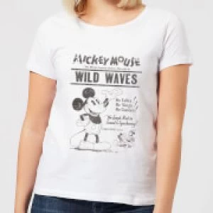 Image of Disney Mickey Mouse Retro Poster Wild Waves Womens T-Shirt - White - L
