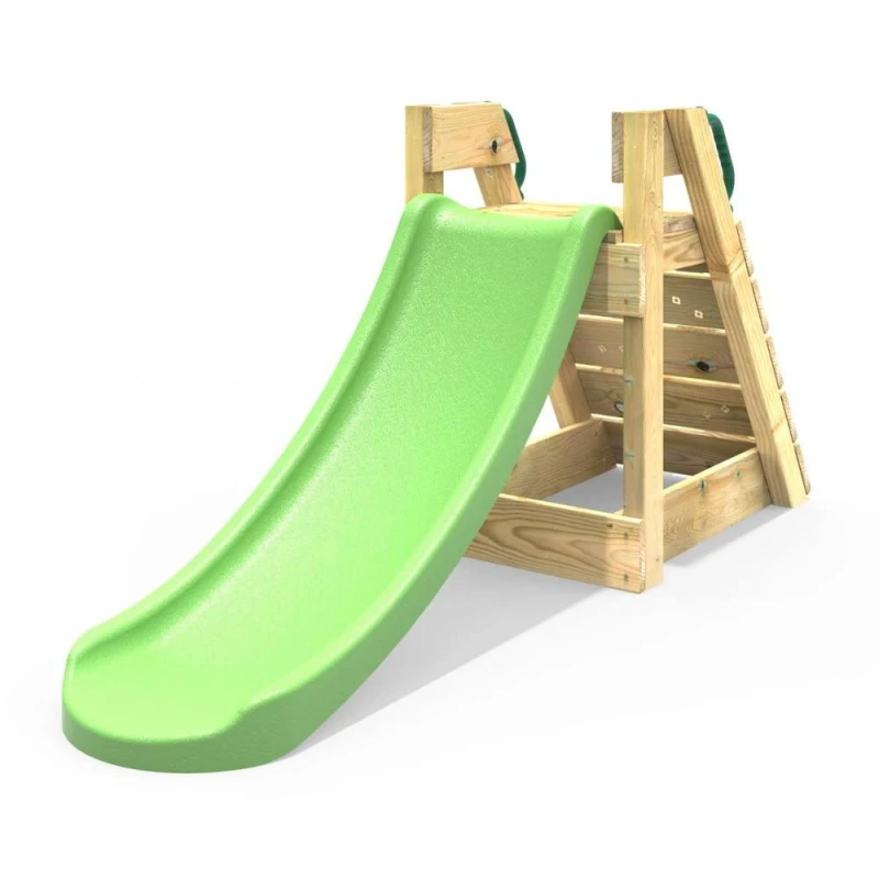 Image of Rebo Wooden 4ft Freestanding Garden Slide with Climbing Wall - Light Green Light Green