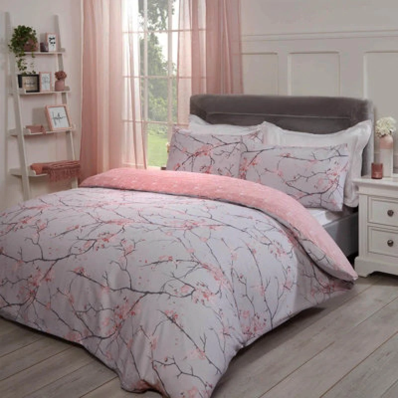 Image of OHS OHS Spring Blossoms Print Duvet Cover with Pillowcase in Light Pink Size: Double Light Pink Double Unisex 5027434008414