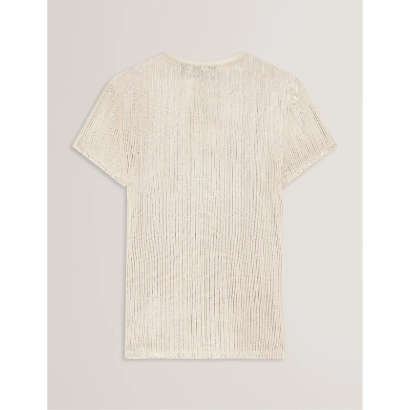 Image of Ted Baker Womens Metallic Slim Fit T-Shirt Gold female 8 (XS)