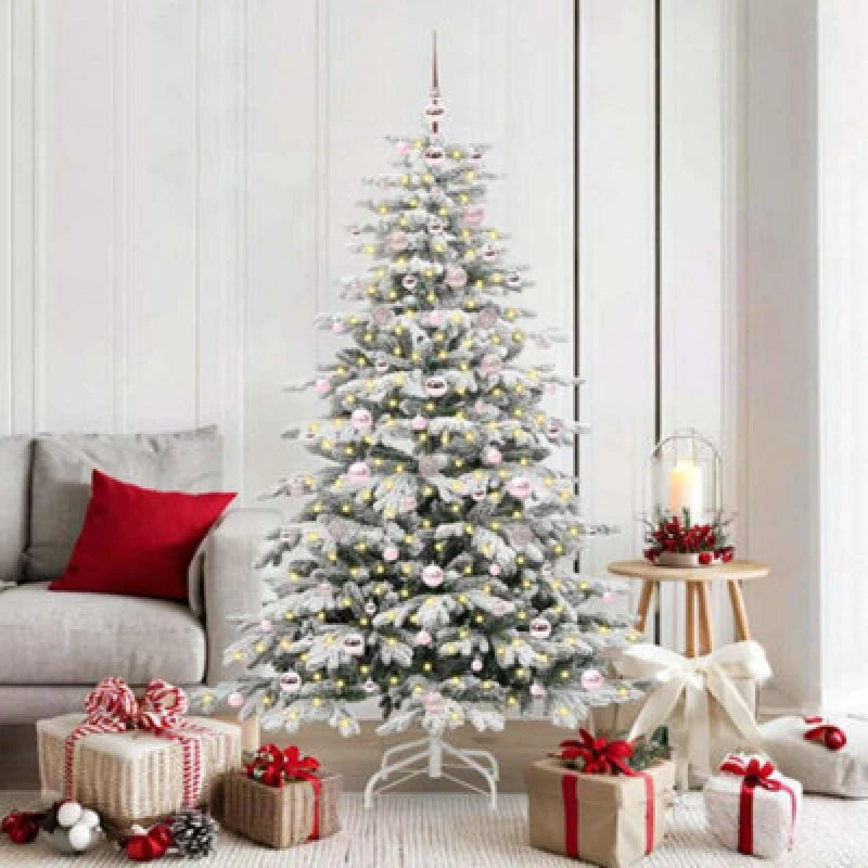 Image of vidaXL Artificial Hinged Christmas Tree with Pink Balls White 180cm PE and PVC, White 3395642