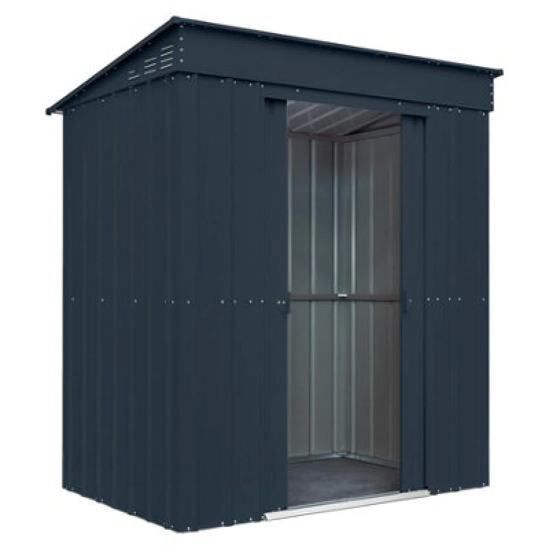 Image of Waltons Globel 6 X 4 Metal Pent Garden Storage Shed Sliding Doors - Grey