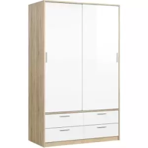 Image of Furniture To Go - Wardrobe - 2 Doors 4 Drawers in Oak with White High Gloss - Oak with White High Gloss