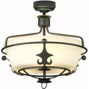 Image of Loops - 3 Bulb Semi Flush Light Opaque Glass Shade Crystal Droplets Graphite LED E27 60W