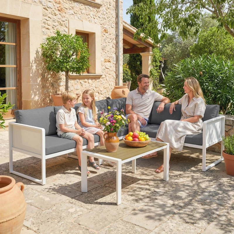 Image of OUTSUNNY 6 Seater Metal Garden Furniture Corner Sofa Set, White Size: 120cm x 60cm White Unisex 120cm x 60 cm