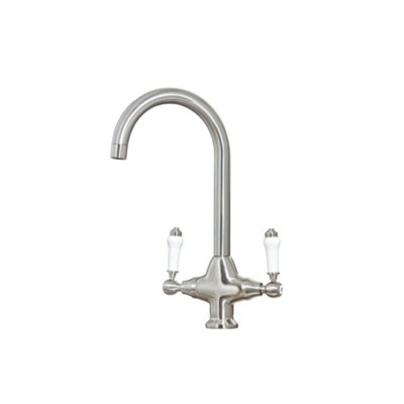 Image of Scudo Renaissance Kitchen Sink Mixer Tap Twin Lever Brushed Nickel