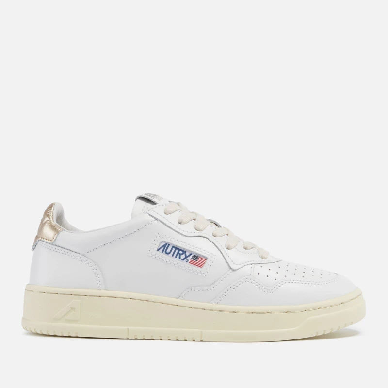 Image of Autry Medalist Leather Court Trainers White Gold female UK 3