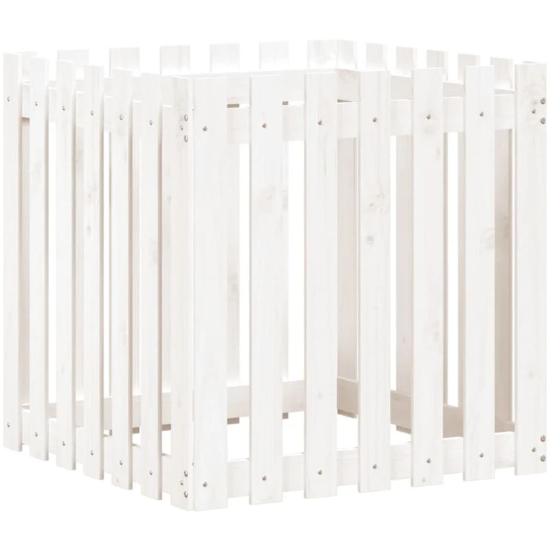 Image of vidaXL Garden Planter w/ Fence Design White 70x70x70cm Solid Wood Pine, White 832463