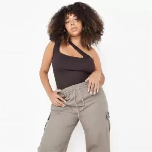 Image of Missguided Rib Asym Strap Bodysuit - Brown