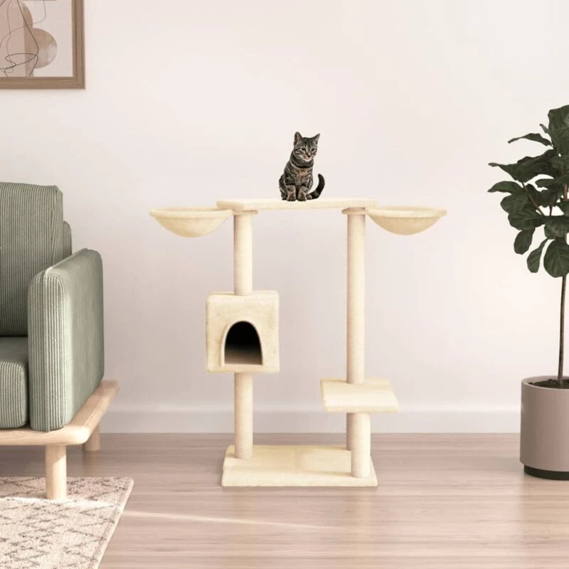 Image of vidaXL Cat Tree w/ Scratching Posts Cream 82cm, Cream 171759