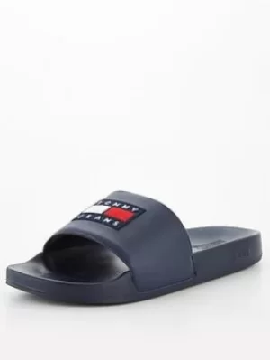 Image of Tommy Jeans Corduroy Patch Pool Slides, Twilight Navy, Size 41, Men