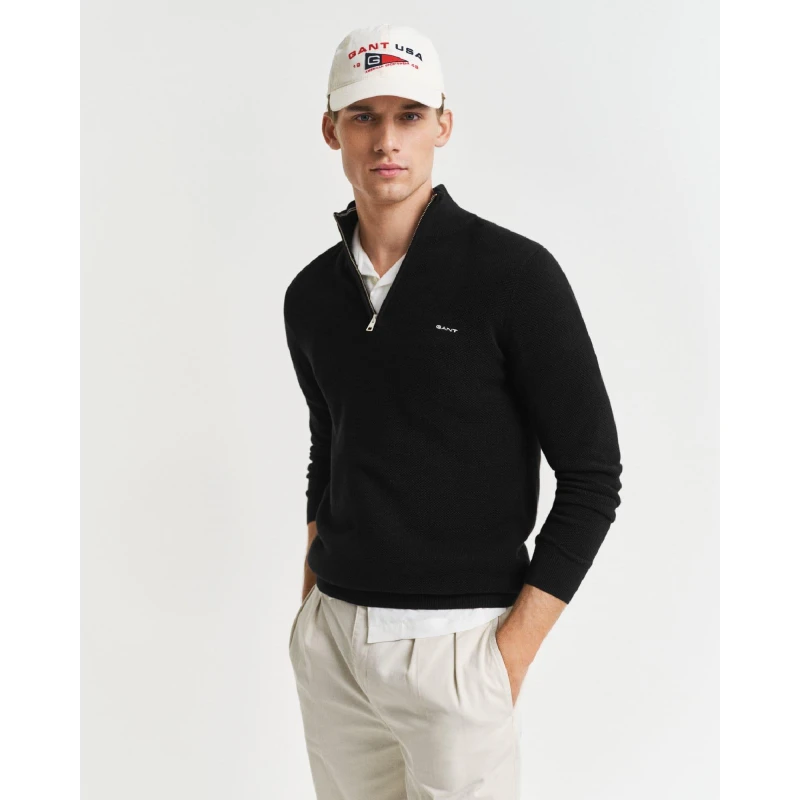 Image of Gant Coton Pique Half Zip Fleece Black male M