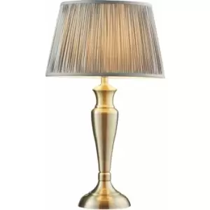 Image of Table Lamp Antique Brass & Charcoal Grey Silk 60W E27 Bedside Light e10523