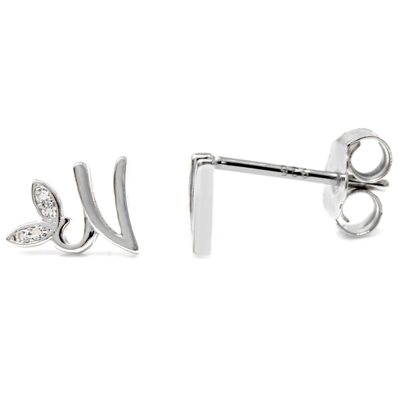 Image of Say It With Winged Initial Earring Pair - Sterling Silver - N Silver Unisex One Size