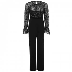 Image of Adrianna Papell Printed Metallic Contrast Jumpsuit - BLACK/GOLD