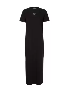 Image of Calvin Klein Organic Cotton Maxi Logo Front T-Shirt Dress In Black - Size S