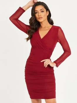 Image of Quiz Berry Mesh Bodycon Midi Dress - 8 - red