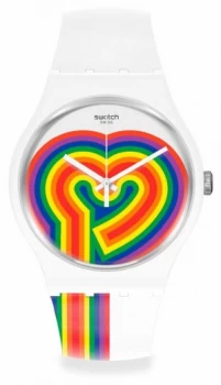 Image of Swatch BEATING LOVE Valentines Day White Silicone Strap Watch