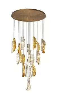 Image of Ceiling Cluster Pendant 5M, 21 x G9, Brass, Copper & Cognac Glass