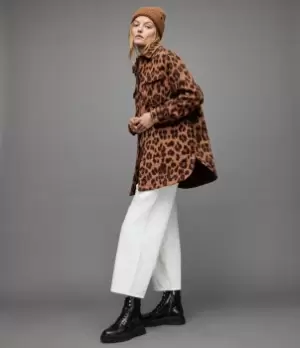 Image of AllSaints Womens Sophie Leo Jacket, Brown, Size: 16