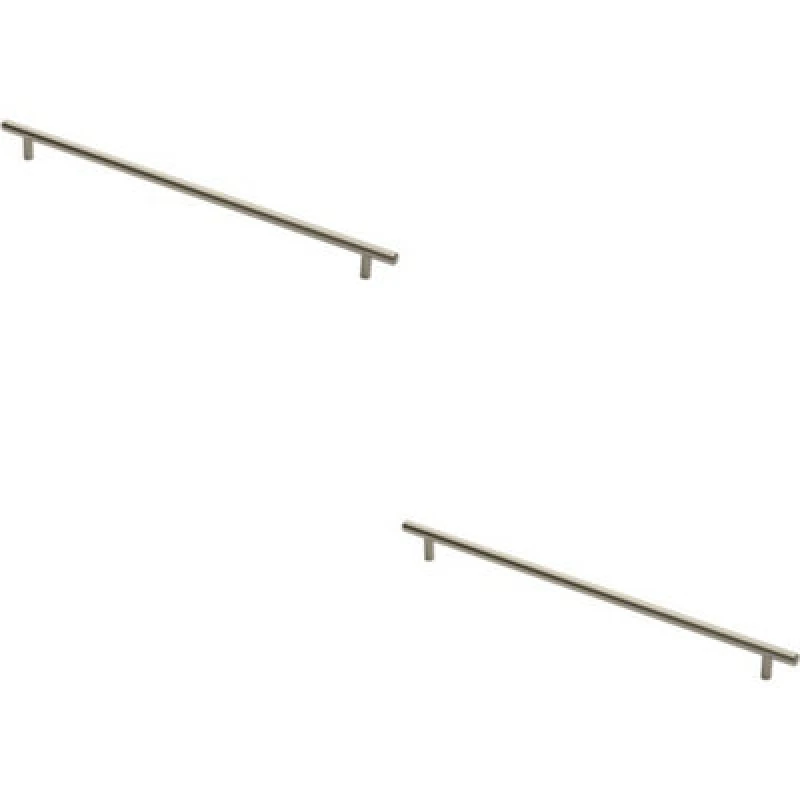 Image of Loops 2x Round T Bar Cabinet Pull Handle 444 x 12mm 384mm Fixing Centres Satin Nickel Metallics unisex