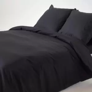 Image of Black Continental Egyptian Cotton Duvet Cover Set 200 Thread Count, 155 x 220cm - Black - Black - Homescapes