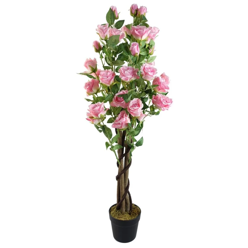 Image of Leaf Design 105cm Artificial Pink Rose Tree