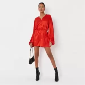 Image of Missguided Balloon Slv Button Playsuit - Red