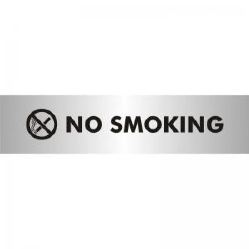 Image of Stewart Superior Seco Sliding Sign NO SMOKING Reversed Printed Acrylic Door Sign Brushed Aluminium Composite 190 x 45mm - BAC114 BAC114