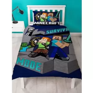 Image of Survive Duvet Cover Set (Single) (Navy/Grey/Teal) - Navy/Grey/Teal - Minecraft
