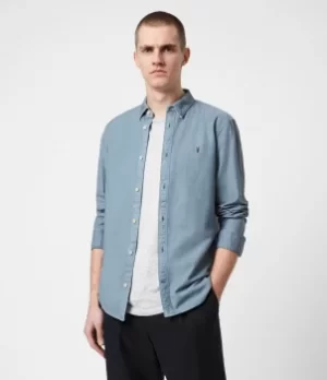 Image of AllSaints Mens Huntingdon Long Sleeve Shirt, Twilight Grey, Size: XXL