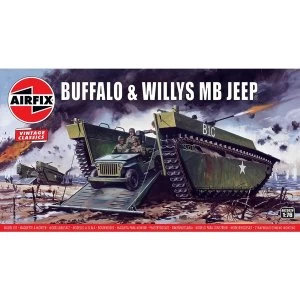 Image of Buffalo Willys MB Jeep 1:76 Vintage Classic Military Air Fix Model Kit