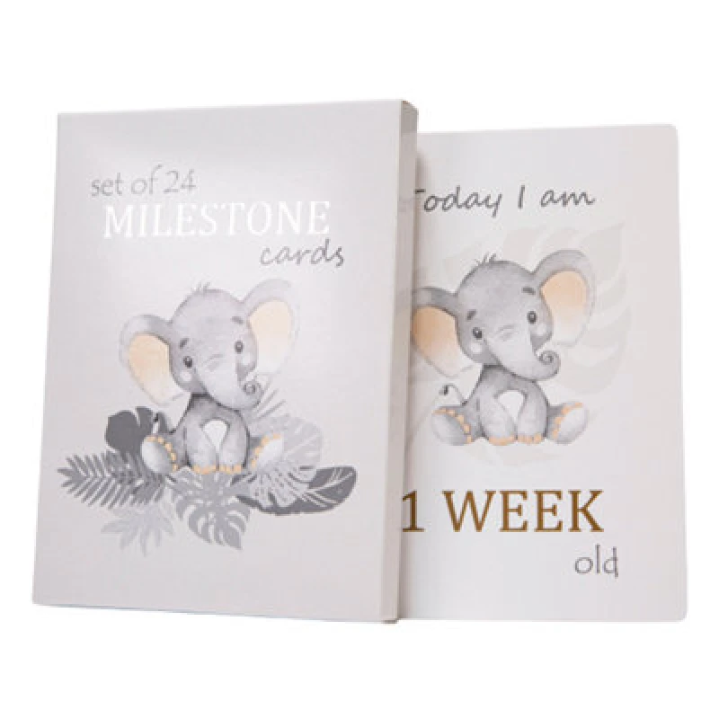 Image of Happy Homewares Cute Unisex Baby Elephant Grey Quirky And Fun Set Of 24 Milestone Cards