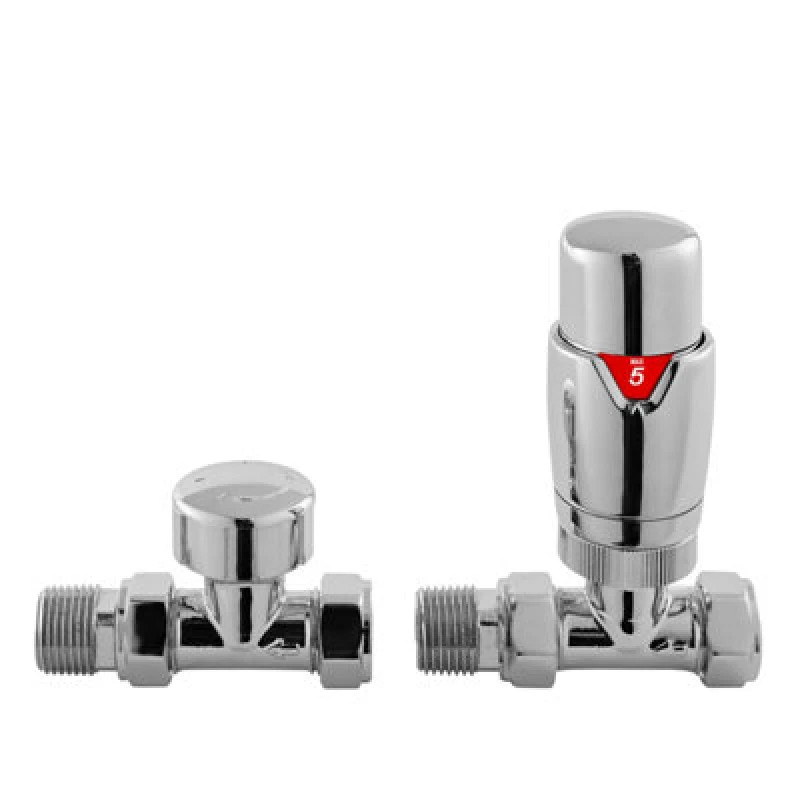 Image of Balterley Luxury Straight Thermostatic Radiator Valves Sold in Pairs Chrome Silver unisex