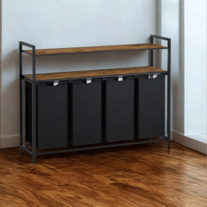 Image of Pirlo Plush Large Wide Industrial 4 Compartment Laundry Basket with Shelves in Brown Brown Unisex