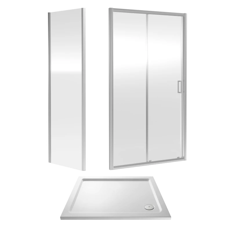 Image of Balterley 6mm Glass Sliding Shower Door, Side Panel Shower Tray 1200x900x1900mm White