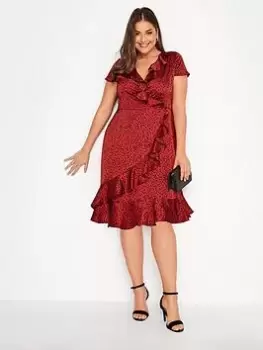 Image of Yours Animal Satin Wrap Dress, Red, Size 20, Women