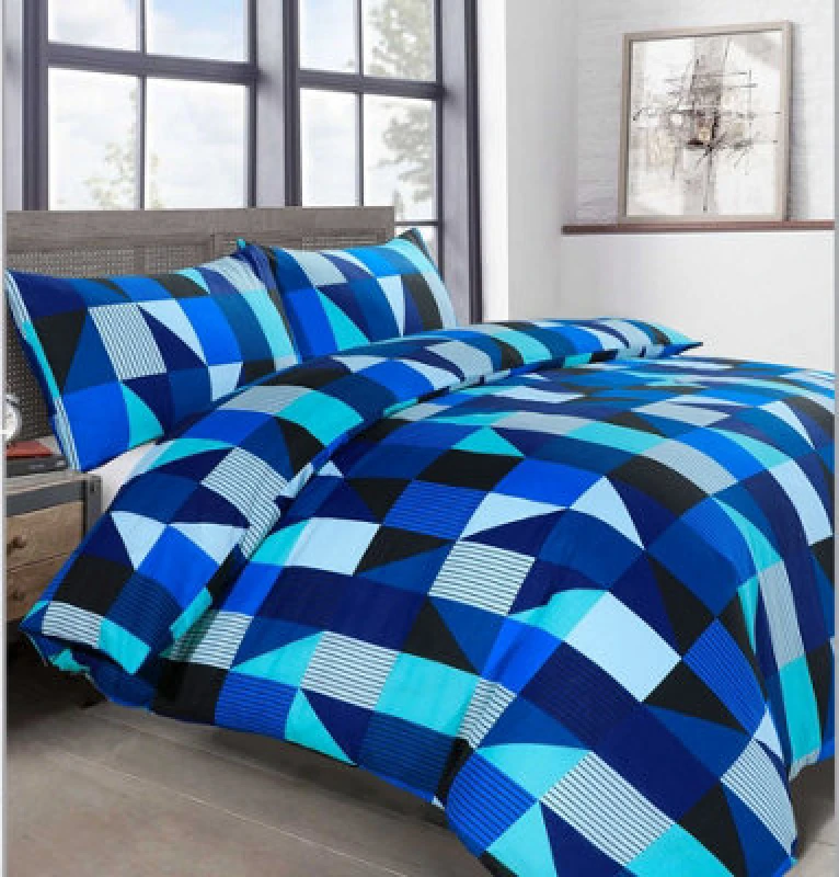 Image of Velosso Vibrant Colours Printed Cotton Blend Duvet Cover & Pillowcase Set, Breathable & Durable Bedroom Decor - Blue
