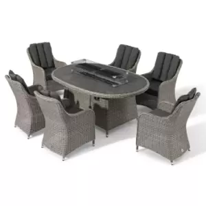 Image of Harbour Lifestyle Santiago 6 Seat Oval Rattan Firepit Dining Set - White Wash