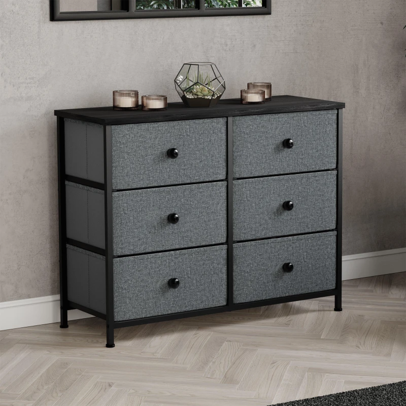 Image of Lassic Chorley 6 Drawer Fabric Storage Chest UKFR Grey & Black unisex 6 Drawer