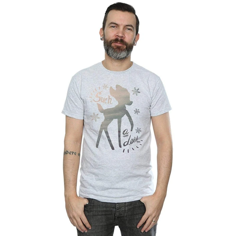 Image of Disney Men Bambi Winter Deer T-Shirt in Grey Size: Small Grey S Male 5057736139431