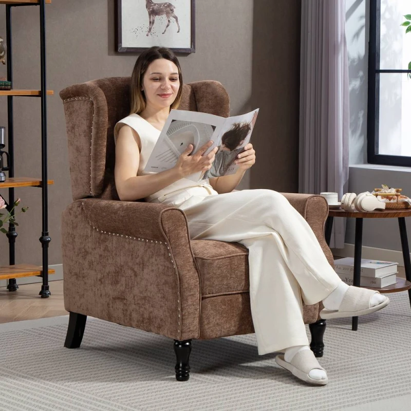 Image of HOMCOM Manual Reclining Armchair Recliner with Footrest Brown, Brown 833-677V71BN
