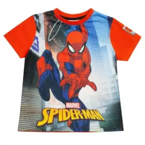 Image of Spider-Man Boys Swinging Through The City T-Shirt (9-10 Years) (Red/Blue)
