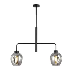 Image of Lukka Black Multi Arm Pendant Ceiling Light with Graphite Glass Shades, 2x E27