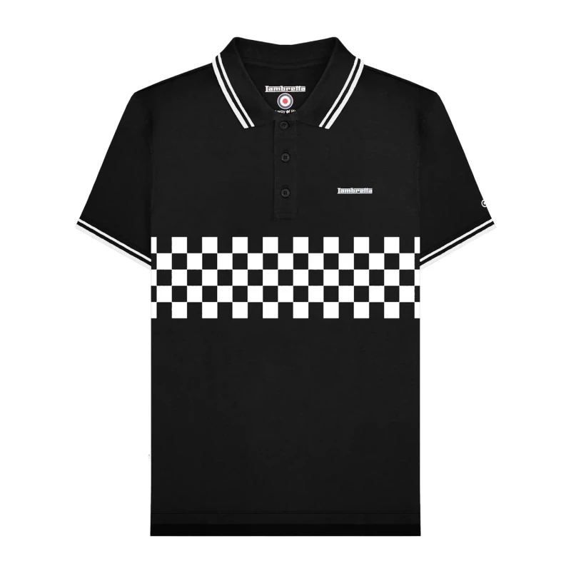 Image of Lambretta Lambretta Men SS25 Two Tone Tipped Polo Shirt in True Black Size: Small True Black S Male 5063703660457