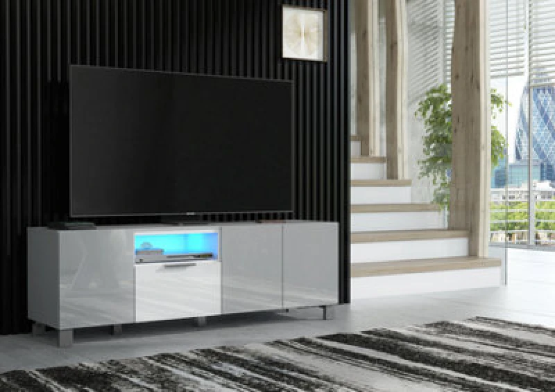 Image of Furneo 150Cm TV Stand Grey White High Gloss Matt Unit Cabinet Blue LED Lights Enzo 14