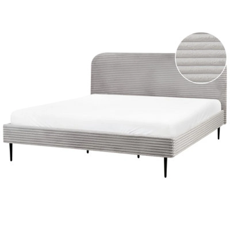 Image of Beliani Bed Corduroy Flayat 180 X 200 Cm (Eu Super King) Light Grey