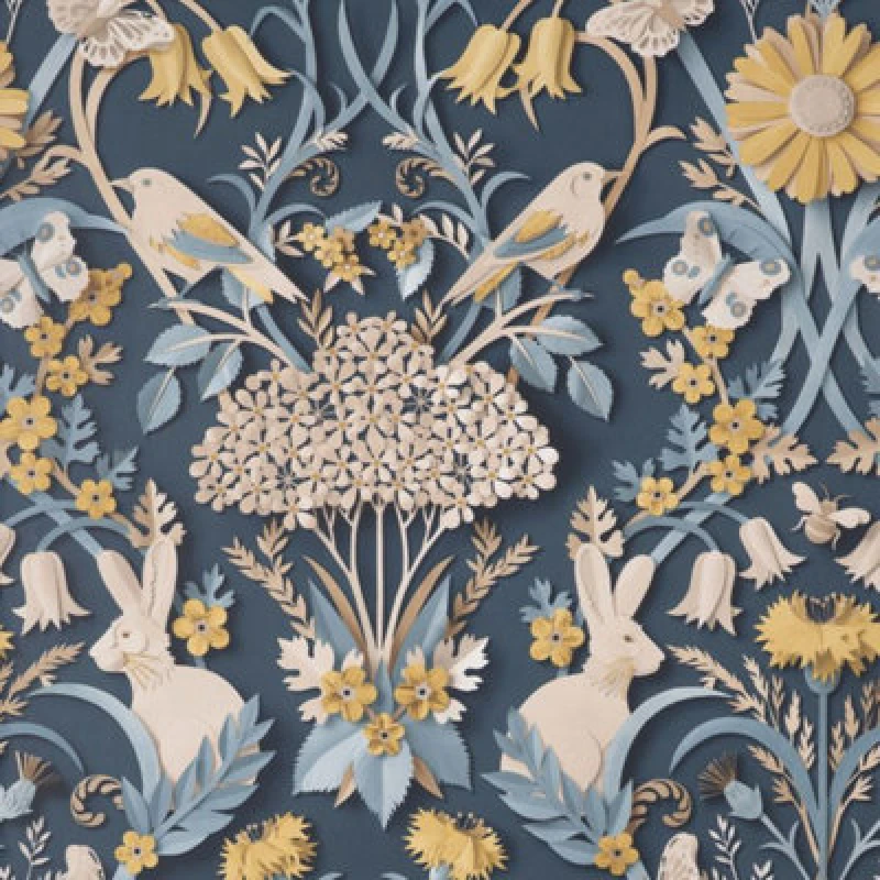 Image of FINE DECOR Fine Decor - Navy Rabbit Butterfly Luxury Woodland Paste The Paper Wallpaper WL-FD42950